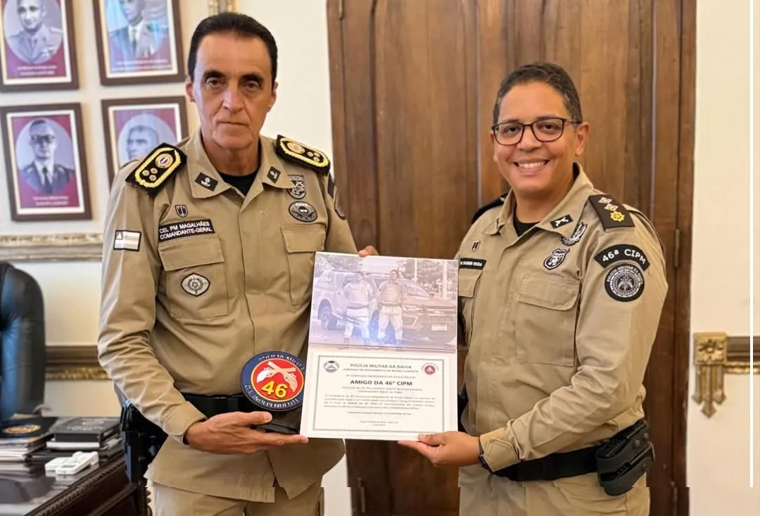 Comandante-Geral da PMBA recebe Major Wagner Rocha e destaca ações da 46ª CIPM