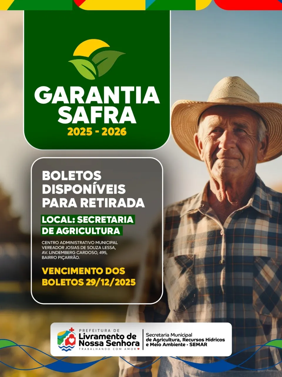 Boletos do Garantia Safra 2025/2026 já estão disponíveis em Livramento de Nossa Senhora