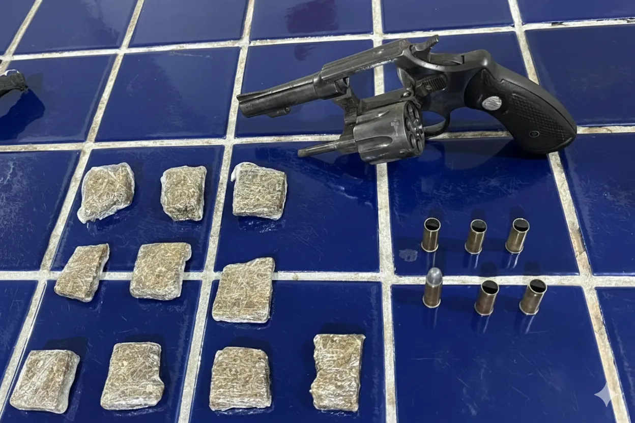 Ação do PETO da 46ª CIPM em Livramento de Nossa Senhora com apreensão de armas, drogas e motocicleta.