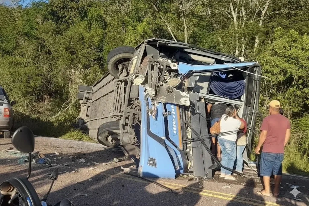 Ônibus da Entram tomba e colide com caminhão na BA-142 entre Ituaçu e Barra da Estiva