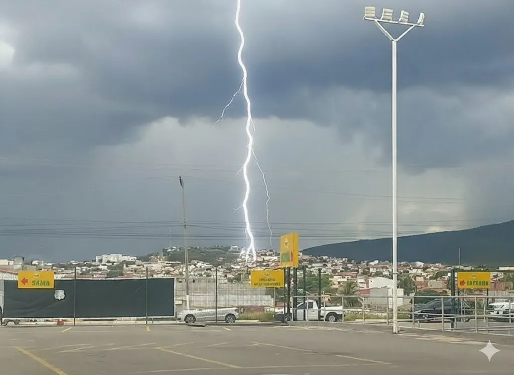 Raio atinge cercado de hipermercado em Brumado e imagem viraliza