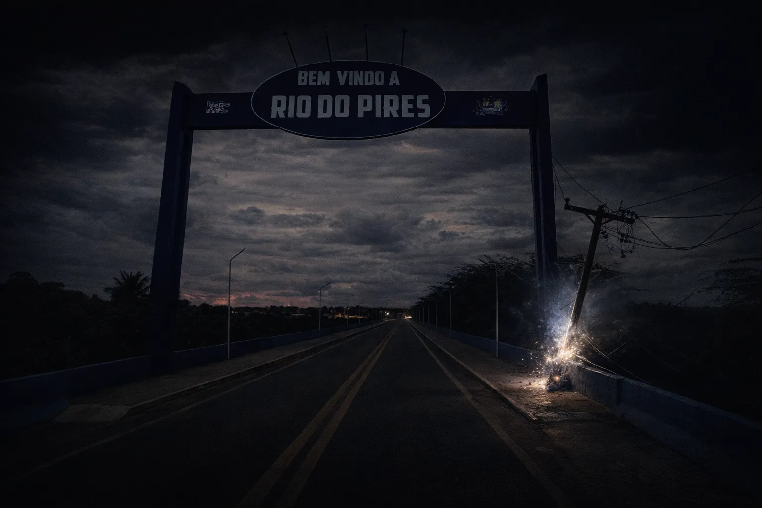 Rua no escuro ou transformador de energia elétrica