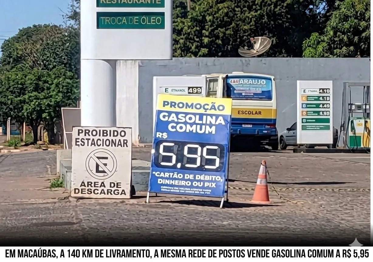 O preço da distância: Mesma rede de postos cobra r$ 1,04 a mais por litro de gasolina a apenas 140 km