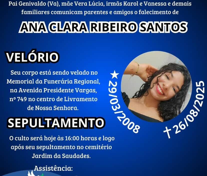 Família de Ana Clara Ribeiro Santos divulga detalhes sobre velório e sepultamento